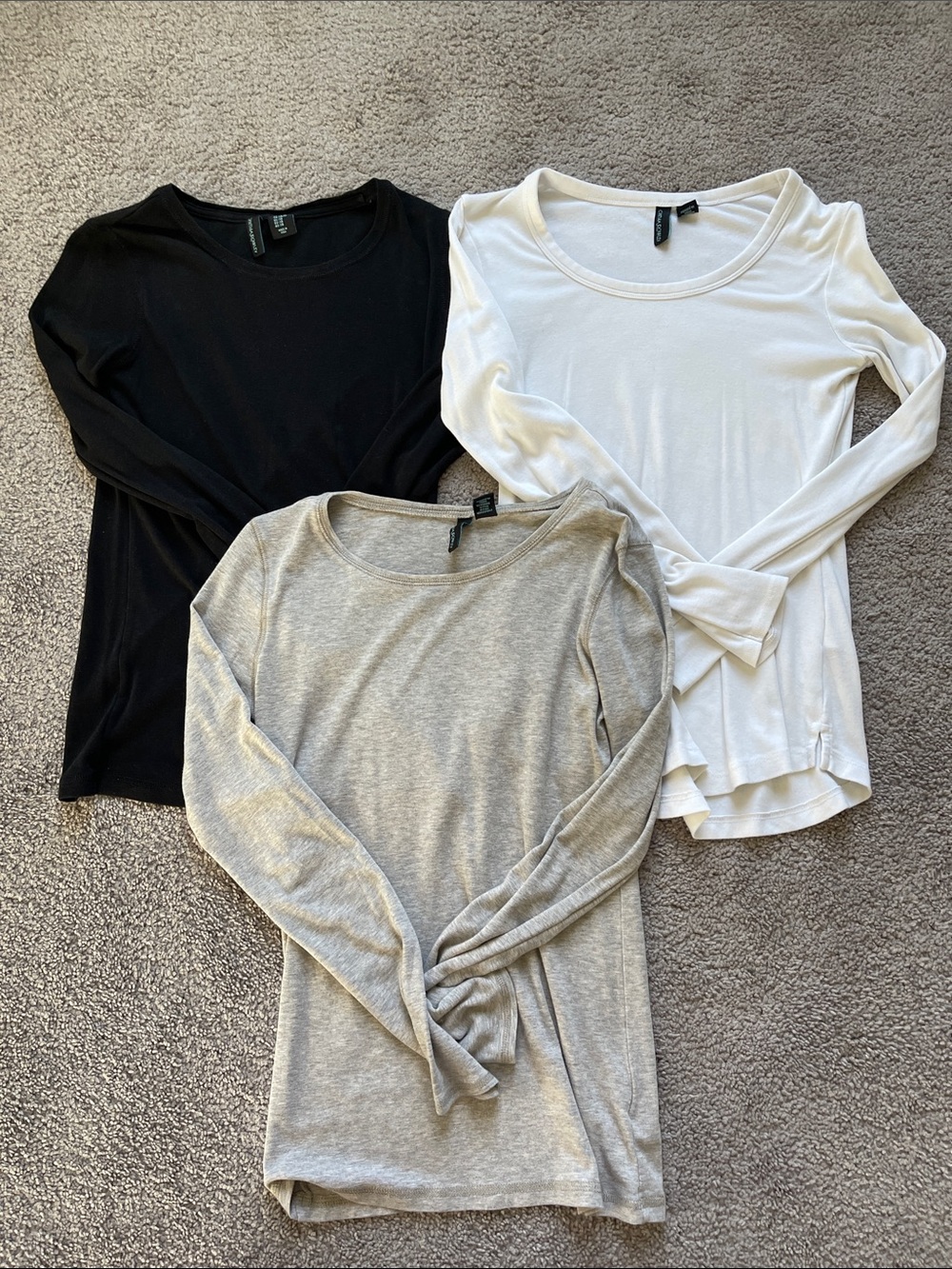 Cynthia Rowley Scoop Neck Long Sleeve Top Trio — Black, White & Heather Gray